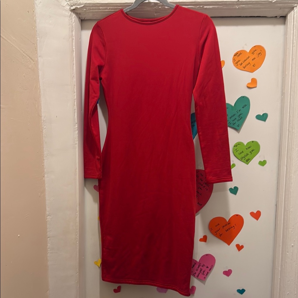 Red Long Sleeve Sheath Dress for Work